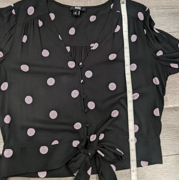 Paige Black Crop Tie Blouse with Purple Polka Dots - Picture 8 of 9